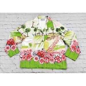 KEREN Hart WOMENS XL Multi-Vibrant Color Sequins Scenic Floral Tropical VINTAGE